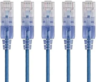 كابل شبكة إيثرنت Monoprice Cat6A - 25 قدمًا - أزرق (5 عبوات) - سلك إنترنت شبكي - RJ45 ، مجدول ، UTP ، سلك نحاسي عاري نقي ، 30AWG - سلسلة SlimRun