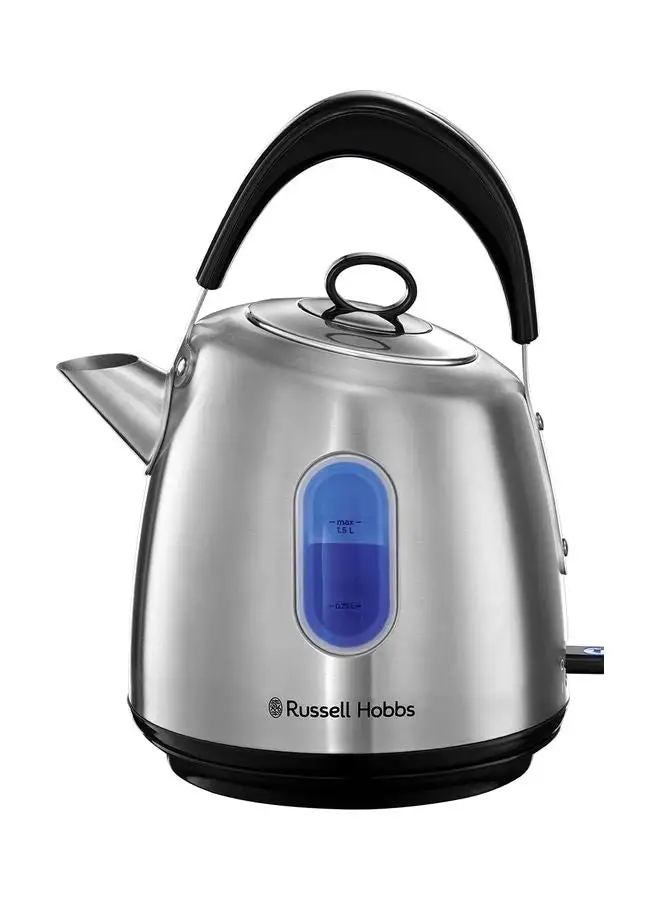 Russell Hobbs Stylevia Traditional Electric Kettle Brushed St Steel, Pull Off Lid, Boil Dry Protection, Perfect Pour Spout, 360-Degree Rotational Base For Home, And Office Use 1.5 L 2200 W 28130 Silver