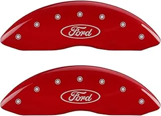 MGP Caliper Covers 10239SFRDRD, Caliper Cover Compatible With Ford, Red Powder Coat Finish Front Oval Ford Logo Engraved in Silver, 4 Pack