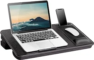 LapGear Elevation Pro Lap Desk مع مسند جل للمعصم ، وسادة ماوس ، ووسادة معززة - أسود كربوني - يناسب أجهزة الكمبيوتر المحمولة حتى 17.3 بوصة - طراز رقم 88108