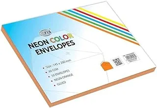 FIS FSEC8025GOR50 80 GSM Neon Glued Envelopes 50-Pack, 145 x 200 mm Size, Orange