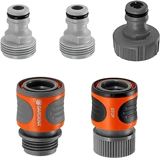 GARDENA 36004 5 Piece Quick Connector Starter Set, For any 5/8 Inch or 1/2 Inch Garden Hose, Sprinkler or Spray Nozzle, Made In Germany