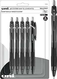 uni-ball Jetstream Elements Retractable Ballpoint Pen 5 Pack in Black with 1.0mm Medium Point Pen Tips, Uni-Super Ink is Smooth, Vibrant, and Protects Against Water, Fading, and Fraud