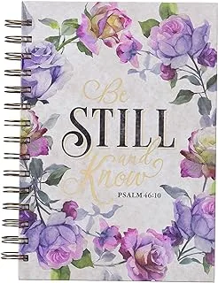 Christian Art Gifts Journal W/Scripture Be Still and Know Psalm 46:10 Bible Verse Purple Rose 192 Ruled Pages, Large Hardcover Notebook, Wire Bound