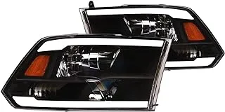 Alpha Owls 8707692 Crystal Headlights With White LED Light Bar - Black Amber Fits 2009-2018 Dodge Ram 1500 2500 3500/2019-2023 Classic Halogen Models