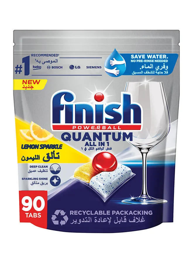 Finish Powerball Quantum All In 1 Dishwasher Lemon Sparkle 90 Tablets Multicolour 936grams