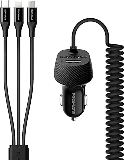 Promate VOLTRIP-UNI Ultra-Compact 3.4A Quick Charger Adapter with Built-In 3-in-1 Splitter USB-C - (Pack of1) - VolTrip-UNI