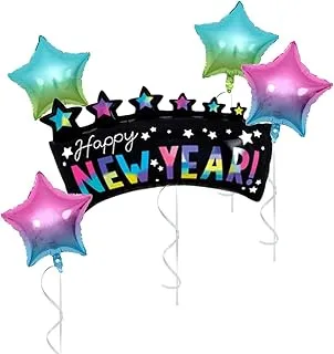 Set of 5 pcs Happy New Year 2023 Gradient Foil Balloon with Star Balloons for Years Party Decorations