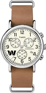 Timex Tribute Men's NFL Weekender Chronograph 40mm Watch – Washington Commanders with Tan Genuine Leather Slip-Thru Strap, Washington Commanders, Chronograph