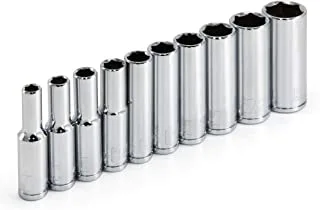 Powerbuilt 10 Piece 1/4 Inch Drive SAE 6 Point Deep Socket Set, Z-Drive Grips, Chrome Vanadium Steel, Meets ANSI Standards - 640499