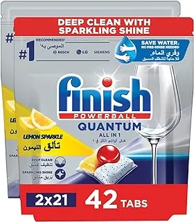 Finish Powerball Quantum Dishwasher Detergent All in One Tablets for Deep Clean & Sparkling Shine, Lemon Sparkle - 42 Tabs (21 tabs, Pack of 2)