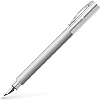 Faber-Castell Ambition Stainless Steel fountain pen, F, silver, Barrel made of brushed stainless steel-Made in Germany