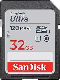 بطاقة ذاكرة SanDisk Ultra SDHC UHS-I بسعة 32 جيجا بايت - 120 ميجا بايت / ثانية ، C10 ، U1 ، Full HD ، بطاقة SD - SDSDUN4-032G-GN6IN