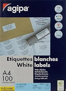 Agipa 100-Sheet A4 Multipurpose Label White 15 Labels per Sheet (Sticker Size 7x5.08 cm) - APLA101119