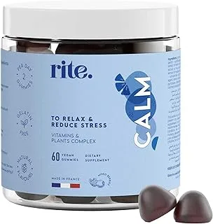 Rite Calm Vitamin Gummies, Sleep Aid, Relaxation, Adaptogens Botanicals, L-Theanine, Sugar Free, Vegan, Berries Flavour (60 Count)