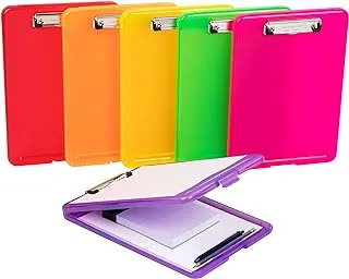 Mind Reader TRACLIP-ASST Clipboard, Plastic Letter, Bottom Opening Storage, Low Profile Clip, School, Office, Pack of 6, Translucent Colors, 6 Pack