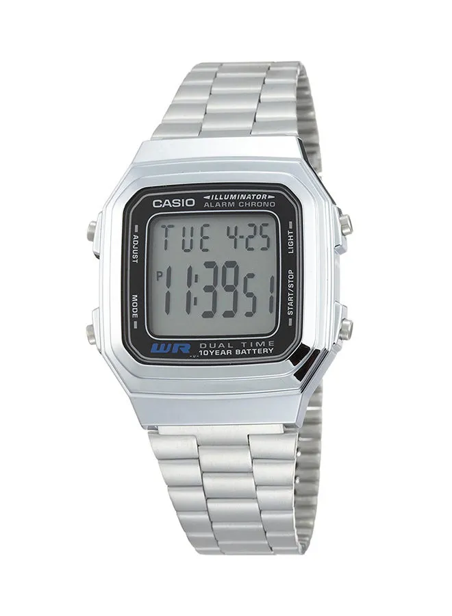 CASIO Men's Stainless Steel Digital Watch A178WA-1ADF - 34 mm - Silver