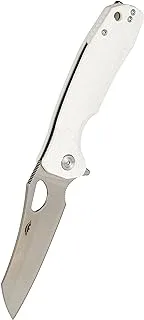 Honeybadger Honey Badger Wharncleaver D2 Camping Knife with Left/Right Hand Pocket Clip, Large, White