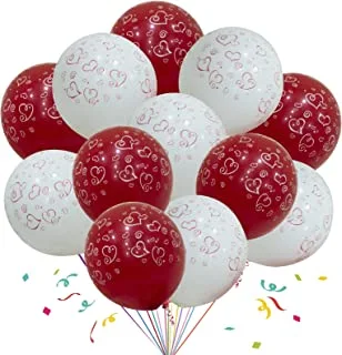 Rosy.Moment Balloons Heart Printed Latex 12-Pieces Set Red and White Birthday, Wedding, Anniversary, Valentines Day Decorations Party Supplies Red-White 12