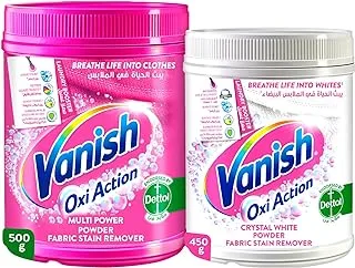 Vanish Laundry Stain Remover Powder For Colored and White Clothes, Can be Used With and Without Detergents, Additives & Fabric Softeners, 500 grams with 450 g