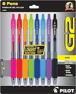 Pilot Pilot, G2 Premium Gel Roller Pens, Fine Point 0.7 mm, Assorted Colors, Pack of 8