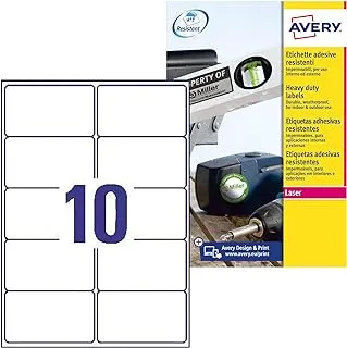 Avery Self Adhesive Weatherproof Parcel Mailing Labels, Laser Printers, 10 Labels per A4 Sheet, 250 labels, Weatherproof (L7992), white