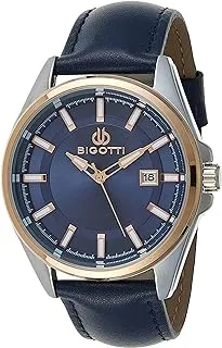 Bigotti BG.1.10327-2 Napoli Leather Strap Watch for Men, Silver/Blue