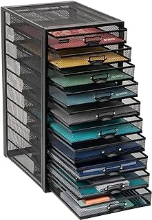 Mind Reader Network Collection, 10-Drawer File Storage, Desk Organizer, Label Frame on Each Drawer, Metal Mesh, Multi-Purpose, Black