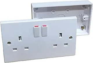 NANDEYIBI Double Wall Socket & Back Box Pattress. Twin 2 Gang Switched Plug Electrical WHITE 5806165