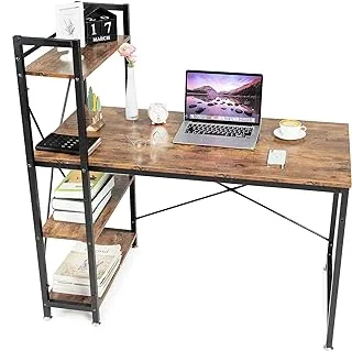 Oak & Tea Computer Desk，DIY Storage Shelves, Wood, 12060122cm