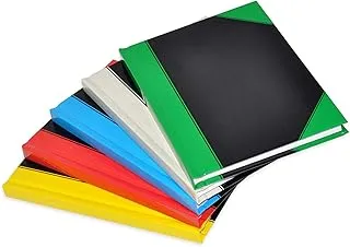 5-Piece FIS Hard Cover Notebook 2-Quires A6 5mm Square, Black with colored Corners, Assorted - FSNB5A62QASST