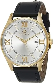 Bigotti bg.1.10305-3 napoli leather strap watch for men, black/gold