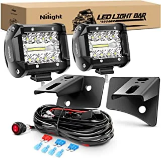 Nilight 2PC 4Inch Led Pods Light Bar 60W 6000LM Driving Boat Led Off Road Trucks Lights with JK A-Pillar Windshield Hinge Mounting Brackets Wiring Harness-2 Leads, 2 Years Warranty