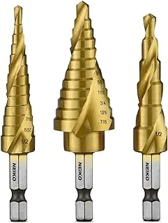 Neiko - 43219-22909 10181A Quick Change HSS Titanium Coated Spiral Grooved Step Drill Bit 3-Piece Set | 31 Step Sizes in One Kit