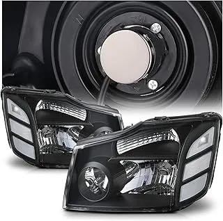 M-AUTO Black Factory Style Headlight Headlamp Assembly w/ 4 PRE-ASSEMBLED 6000K LED BULBS Replacement for 04-15 Nissan Titan / 2004 2005 2006 2007 Armada, Black/Clear - Clear Corner