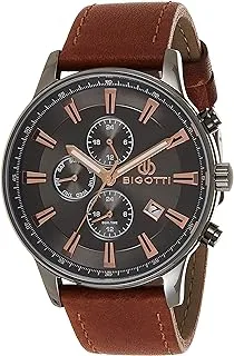 Bigotti BG.1.10309-4 Milano Leather Strap Watch for Men, Dark Brown