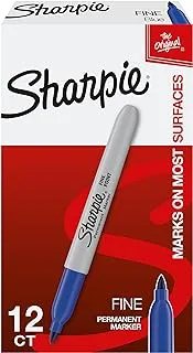 Sharpie Permanent Markers, Fine Point, Blue, 12 Count