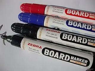 ZEBRA LARGE WHITEBOARD DRY WIPE MARKER PENS [Pack of 4] BULLET TIP - MIXED COLOURS