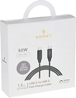 Smart 60W Type C/USBA to Type C Fast Charging Cable, 2 meter, Black