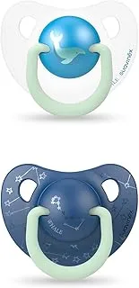 Suavinex 3304521 Silicone Anatomical Night Soother 2-Pieces Set, Whale