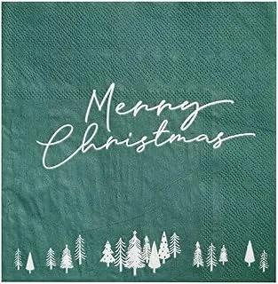 Ginger Ray Merry Christmas Paper Napkins 16-Pieces, 16 cm Length, Green