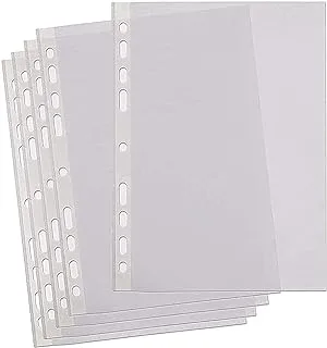 MARKQ A4 Transparent file, 100 Pcs Clear Plastic Folder Punched Pockets for Filing Paper & Documents (40 mic)