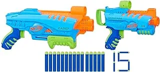 مجموعة Nerf Elite Jr Ultimate Starter ، 2 لعبة Easy Play Foam Blasters ، 15 Nerf Elite Darts ، هدفان ، ألعاب خارجية للأطفال