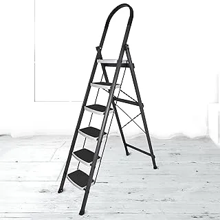 Plantex High Grade Heavy Steel Folding 6 Step Alloy Steel Ladder for Home - 6 Wide Anti Skid Steps (Gray & White)