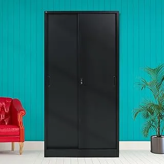 RIGID Steel Cupboard Sliding Door, Steel Filing Cupboard, Cabinet with Shelves Storage (Black)