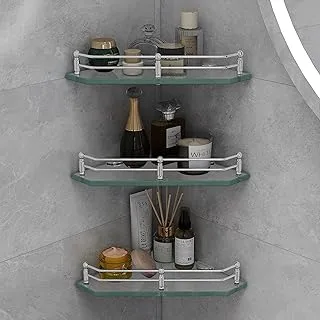 Plantex Premium Diamond Glass Mirrored, Chrome Finish Bathroom/Kitchen Corner Shelf (Transparent , 9x9 Inches) - Pack of 3