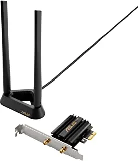 ASUS PCE-AXE59BT WiFi 6E PCI-E Adapter with 2 external antennas, magnetized base, supporting 6GHz band, 160MHz, Bluetooth 5.2, WPA3 network security, OFDMA, MU-MIMO - Black