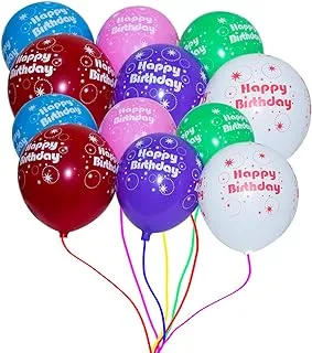 Rosy.Moment Happy Birthday 12 Pieces Decorations Balloons 12 Inch Latex Birthday Balloons, Printed Happy Birthday-Party Balloons for Men Boys Girls Birthday Decoration-Color Assorted