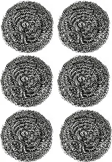 Royalford Royalbright Pack of 6 Heavy Duty Stainless Steel Scourer- RF11089 Steel Wool Scrubber Non-Rusting Wire Scrubbers for Tough Stain Removal Round Scrubbers Silver