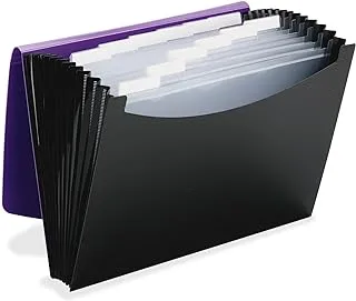 Smead Poly Expanding File Folder, 12 Pockets, 12 Customizable Tiered Tabs, Flap and Cord Closure, Letter Size, Wave Pattern Purple/Black (70862)